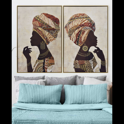 Gold Print Painting On Printed Canvas With Frame 82x122 Inches African Woman