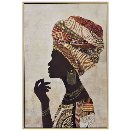 Gold Print Painting On Printed Canvas With Frame 82x122 Inches African Woman