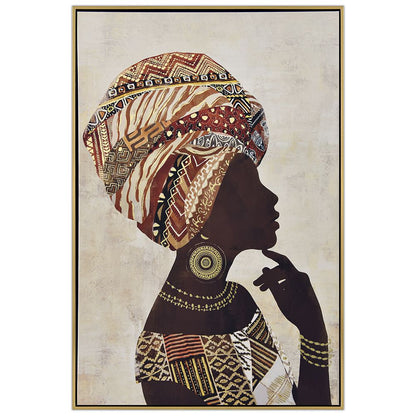 Gold Print Painting On Printed Canvas With Frame 82x122 Inches African Woman