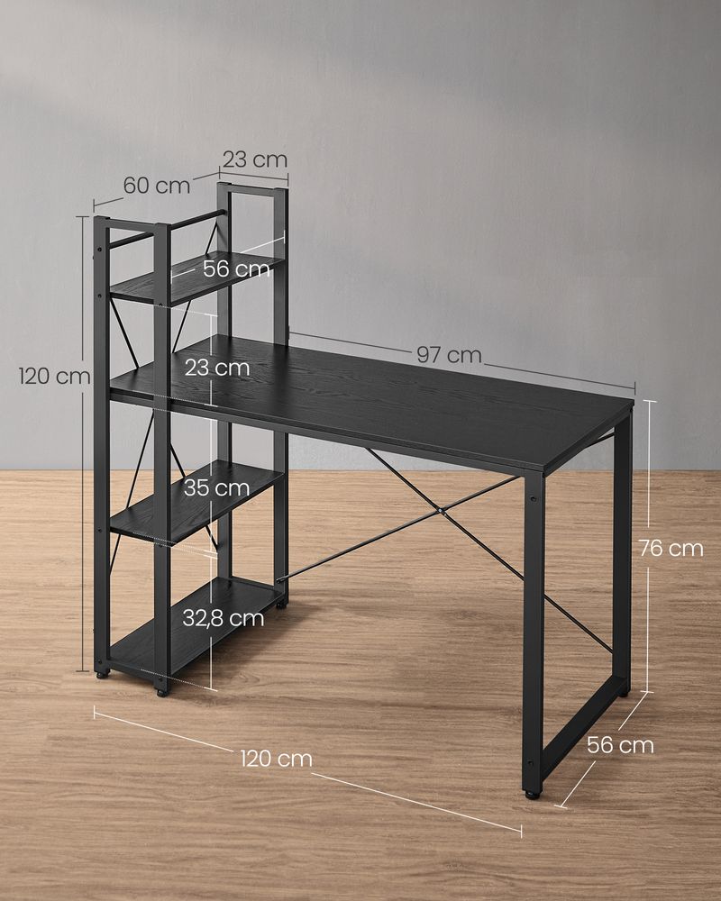 Γραφείο Υπολογιστή μήκους 120 cm με ράφια δεξιά ή αριστερά Γραφείο στο Σπίτι Καφέ ή Μαύρο LW-D48X